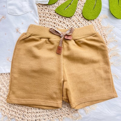 Conj. Camiseta Coqueiros e Bermuda em Moletinho - Off White e Caramelo